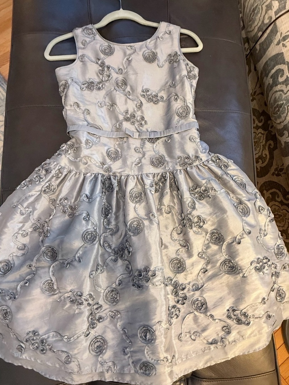 American Girl Silver Metallic Rose Embroidered Formal Dress Sz 14